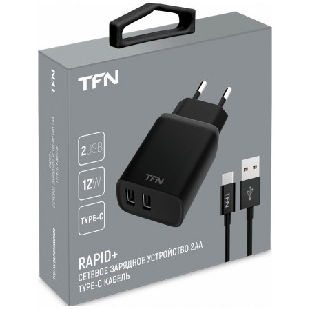 Сзу USB, 2.4A, Rapid, с кабелем TypeC TFN,TFN-WCRPD12W2U03 черный
